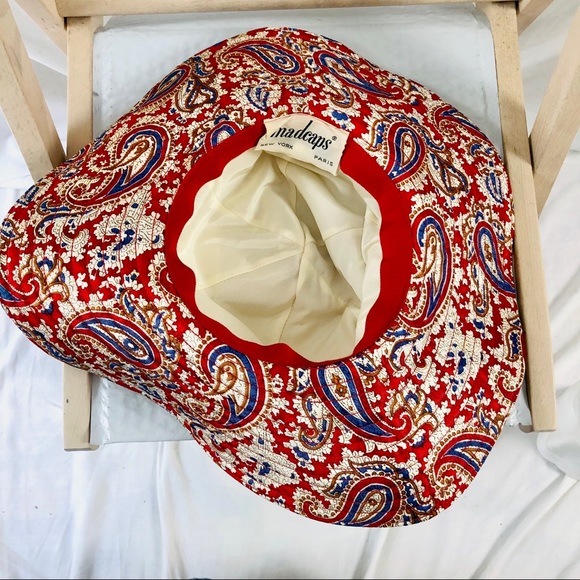 Vintage 60s Madcaps New York Paris Red Paisley Floppy Hat with Red Ribbon Small - Picture 8 of 12